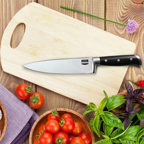 Image of Utopia Kitchen Chef Knife Cooking Knife Carbon Stainless Steel Kitchen Knife with Sheath and Ergonomic Handle - Chopping Knife for Professional Use (8 Inch)