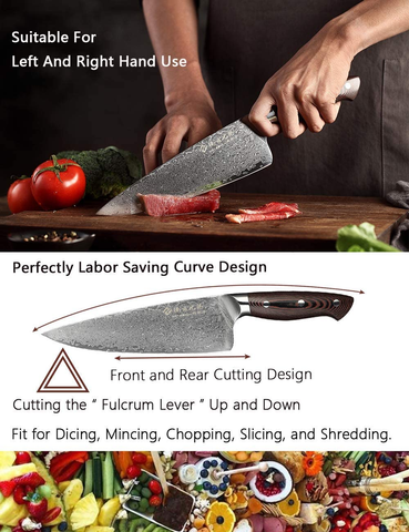 Image of Damascus Chef Knife 8 Inch Kitchen Knives Professional Super Steel VG10 High Carbon Stainless Very Sharp Damascus Steel Knife Comfortable Ergonomic Wood Grain Handle Luxury