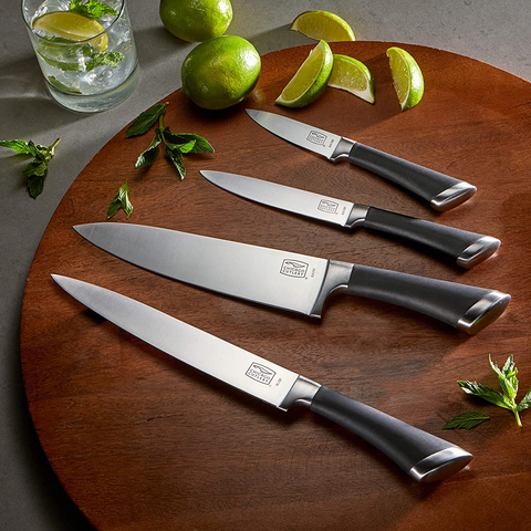 Image of Chicago Cutlery Fusion 12 Piece Forged Premium Knife Block Set with Wooden Storage Block | Cushion-Grip Handles with Stainless Steel Blades | Kitchen Knife Set
