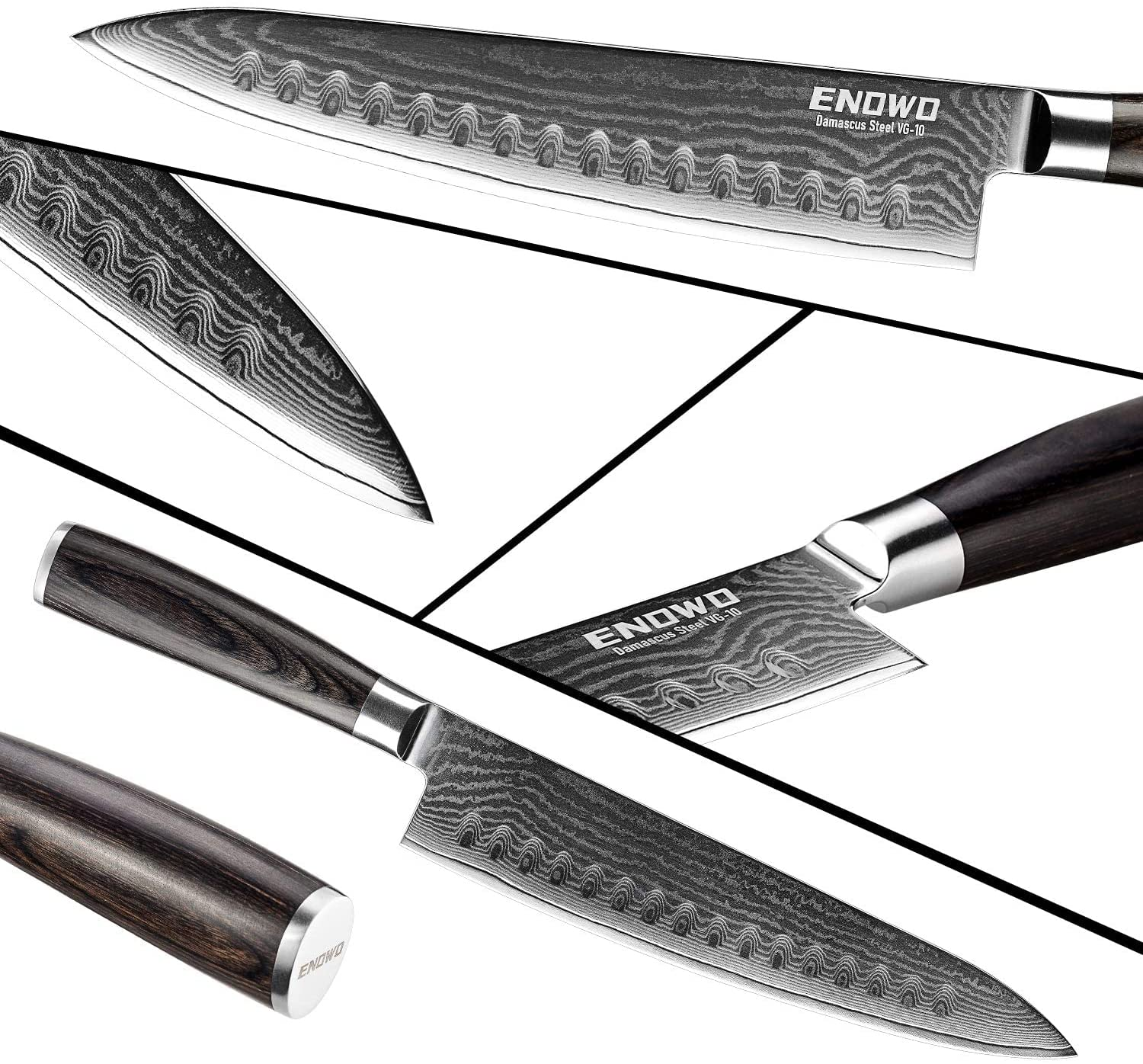 Enowo Damascus Chef Knife 8 Inch with Clad Dimple,Razor Sharp Kitchen Carving Sushi Knife Made of Japanese VG-10 Stainless Steel,Gift Box,Ergonomic, Superb Edge Retention, Stain & Corrosion Resistant