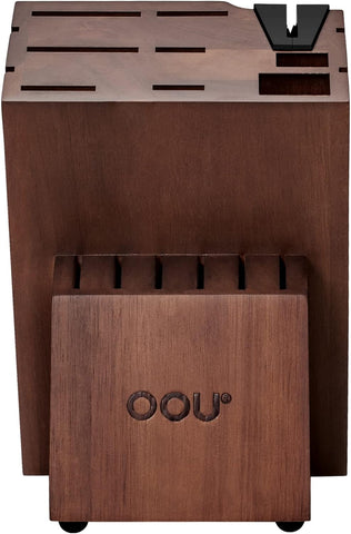 Image of Home Knife Storage Block, Walnut Wooden Knife Block Holder, Universal Kitchen Knife Blocks with Built-In Sharpener, 14 Slots Knife Holder for Kitchen Counter, without Knives