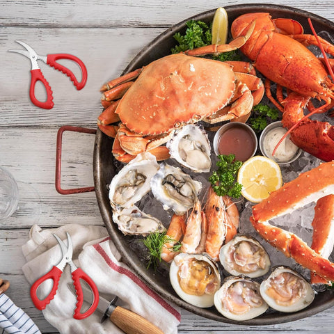 Image of 12 Pcs Kitchen Seafood Scissors for Crab Bulk, Red Leg Scissors Multifunctional Stainless Steel Shears Crab Leg Crackers Fish Crab Shrimp Lobster Scissors for Kitchen Seafood Peeling Tools