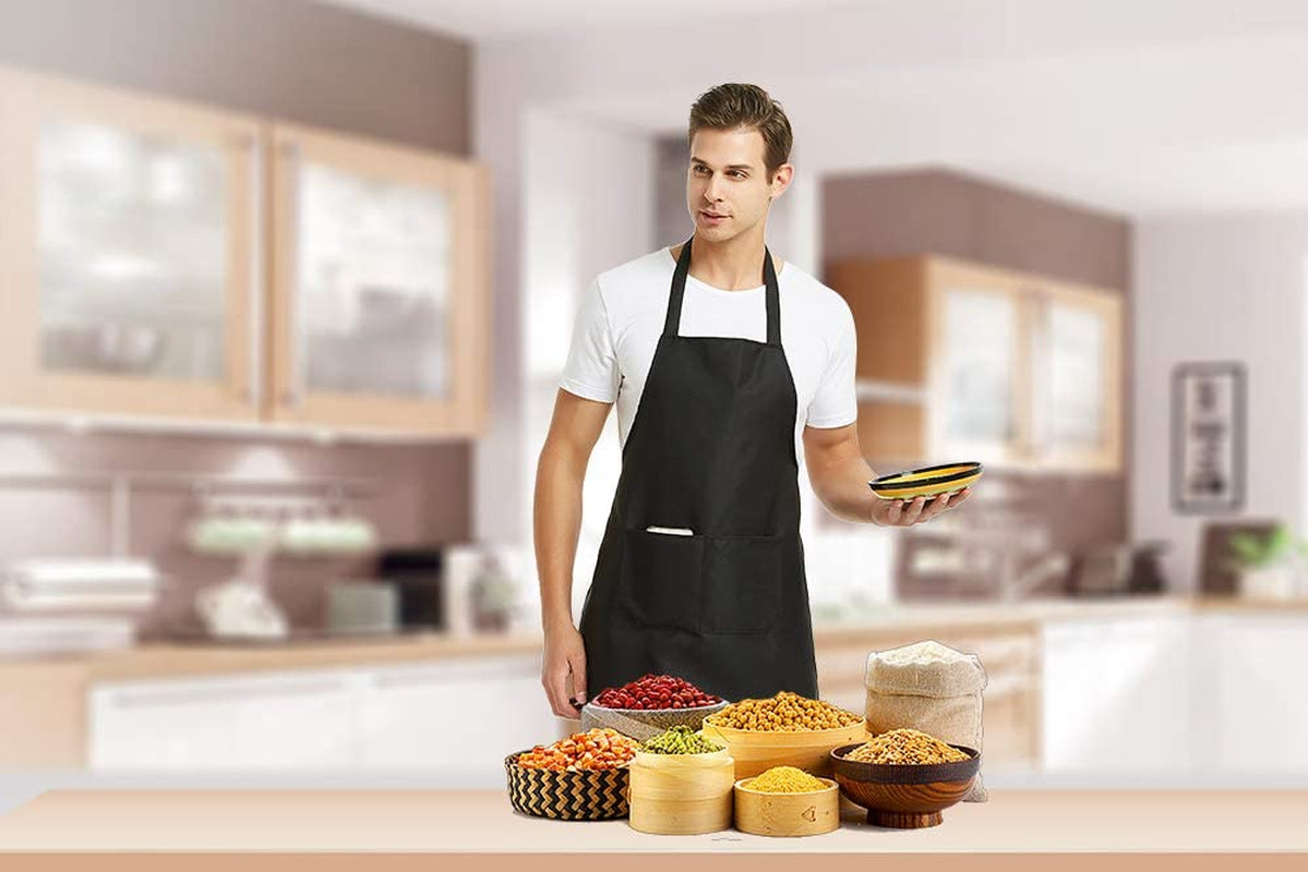 8 PCS Plain Bib Aprons Bulk - Mixed Color Commercial Apron with 2 Pockets for Kitchen Cooking Restaurant BBQ Painting Crafting