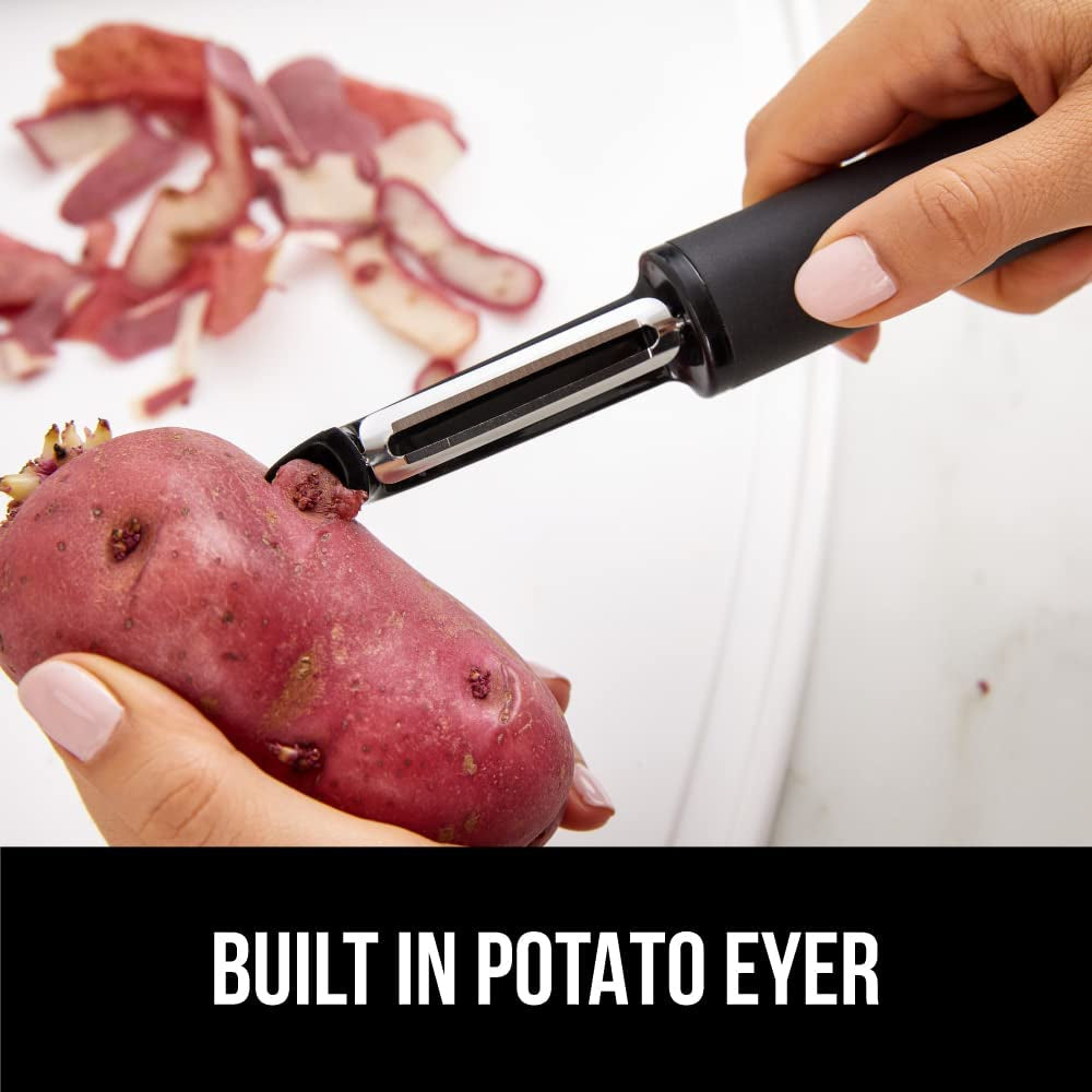 Sharp Stainless Steel Swivel Vegetable Peeler, Comfortable Handle, Dishwasher Safe, Kitchen Food Peelers, Easy Peeling, Peel Vegetables, Apple, Potato, Corn, Safe Blade Guard, Black