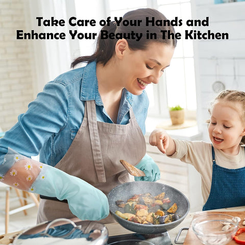 Image of Reusable Rubber Gloves for Dishwashing Cleaning, Non-Slip Cotton Lining Washing Glove Kitchen Waterproof Household Gloves