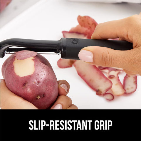 Image of Sharp Stainless Steel Swivel Vegetable Peeler, Comfortable Handle, Dishwasher Safe, Kitchen Food Peelers, Easy Peeling, Peel Vegetables, Apple, Potato, Corn, Safe Blade Guard, Black