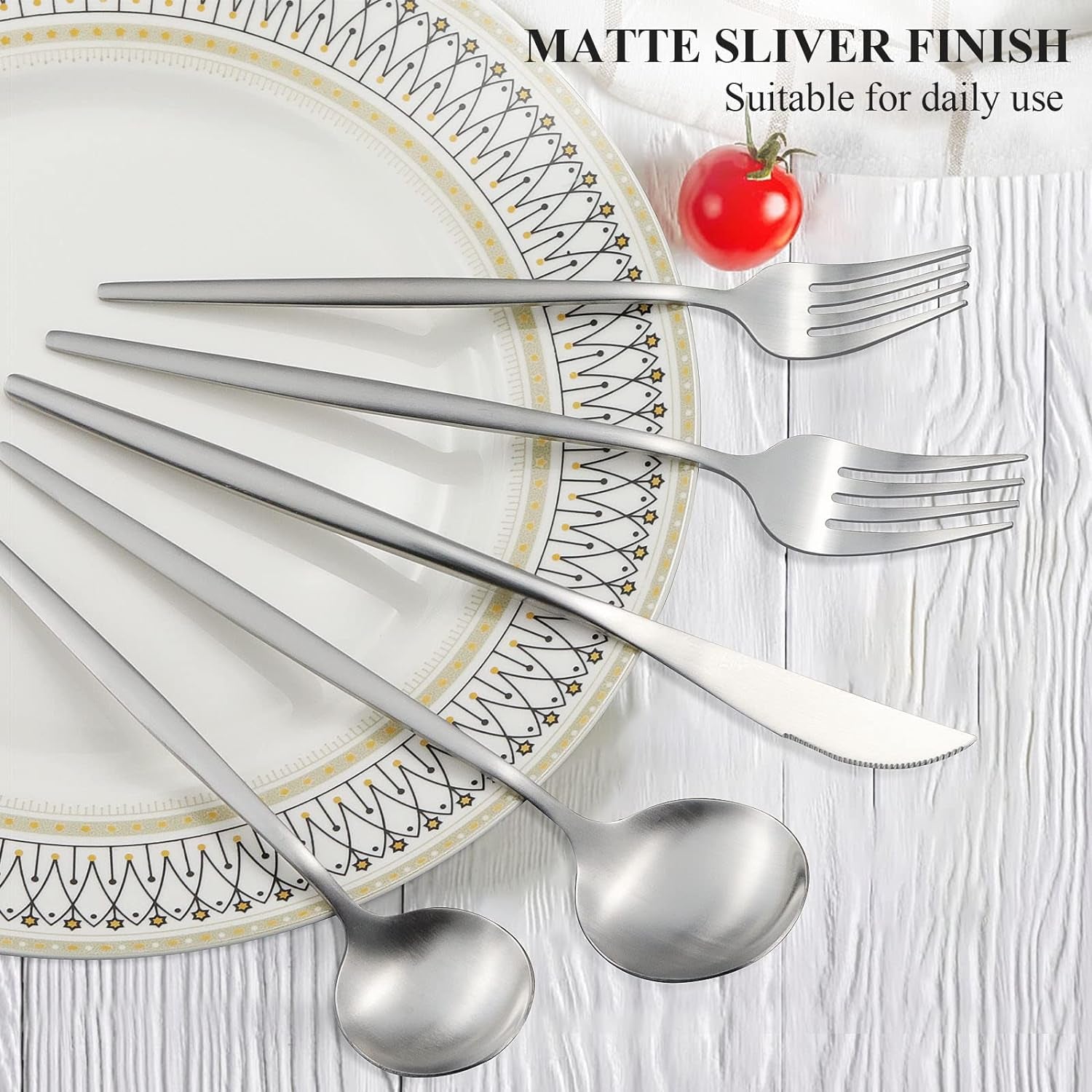 Silverware Set for 8, 40 Piece Flatware Set, Cutlery Tableware Set Include Spoons and Forks Set, Stainless Steel Utensil Set, Matte Polished Finish, Dishwasher Safe