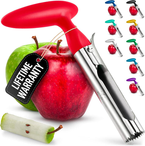 Image of Premium Apple Corer Tool - Ultra Sharp, Stainless Steel, Serrated Blades for Easy Coring - Easy to Use & Clean, Durable Apple Corer Remover for Baking Apples & More - Red