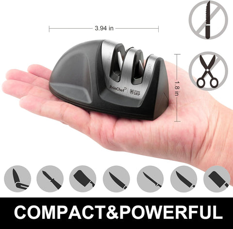 Image of Knife Sharpeners, Kitchen Knife Sharpener with 2 Slots - for Coarse and Fine Sharpening | Blade Sharpener for Reshaping and Restoring Straight Knives, Easy to Use