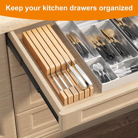 Image of In-Drawer Knife Organizer Bamboo Knife Block, Drawer Knife Storage Steak Knife Holder without Knives,Holds up to 5 Knives(Not Include)