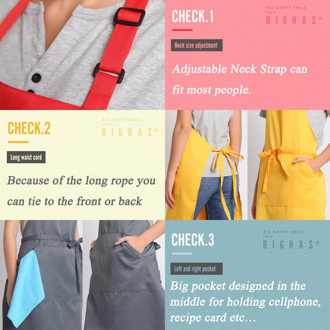 Image of Adjustable Bib Apron with Long Ties for Women Men 18 Colors Chef Kitchen Cooking