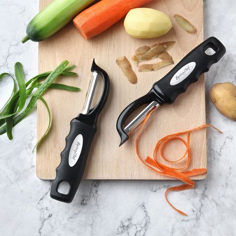 Image of Premium Swivel Vegetable Peeler, Soft Grip Handle and Ultra Sharp Stainless Steel Blades - Perfect Kitchen Peeler for Veggie, Fruit, Potato, Carrot, Apple - Black - Set of 2