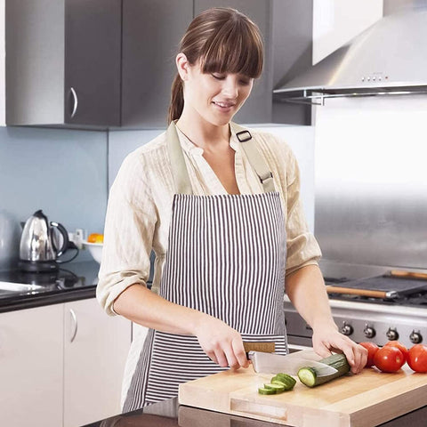 Image of 2 Pack Kitchen Cooking Aprons, Adjustable Bib Soft Chef Apron with 2 Pockets for Men Women(Black/Brown Stripes)