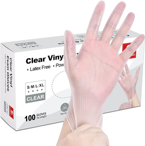 Image of Clear Vinyl Exam Gloves, Latex-Free, Disposable Medical Gloves, Cleaning Gloves, Food Safe, Powder-Free, 4 Mil