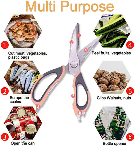 Image of Kitchen Scissors All Purpose, Come Part Kitchen Shears Heavy Duty, Food Scissors Dishwasher Safe, Meat Scissors Poultry Shears, Stainless Steel Sharp Cooking Scissors for Chicken Fish Vegetable (Pink)