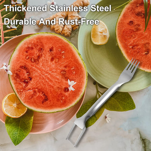 Image of 2Pcs 2-In-1 Watermelon Fork Slicer, Watermelon Slicer Cutter Stainless Steel Fruit Forks Slicer Tool for Summer Family Parties Camping Watermelon Cutting Artifact