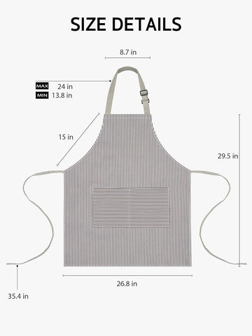 Image of Kitchen Cooking Apron, 2 Pack Adjustable Bib Chef Aprons for Women Men with 2 Pockets, L-Black/Brown Stripes