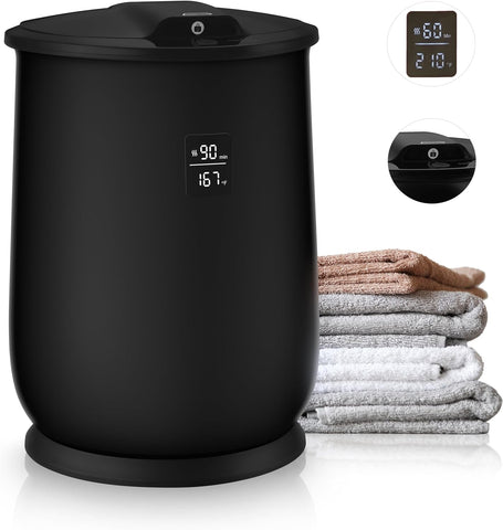Image of Towel Warmer, Upgraded 20L Capacity Towel Warmers for Bathroom, Luxury Towel Warmer Bucket with Child Safety Lock for Blankets, Bathrobes, Pjs, and More (4 Timer Settings, Auto Shut Off, BLACK)