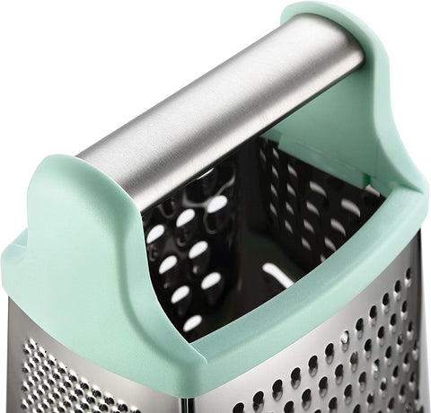 Image of Professional Cheese Grater - Stainless Steel, XL Size, 4 Sides - Perfect Box Grater for Parmesan Cheese, Vegetables, Ginger - Dishwasher Safe - Mint