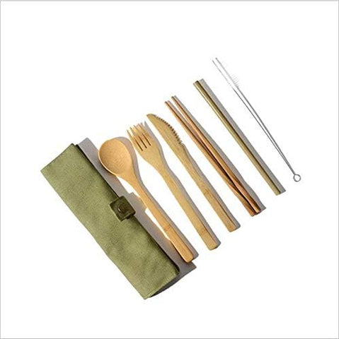 Image of Bamboo Utensils Cutlery Set,Reusable Cutlery Travel Set Eco-Friendly Wooden Silverware for Kids & Adults Outdoor Portable Utensils with Case - Bamboo Spoon, Fork, Knife, Brush, Chopsticks