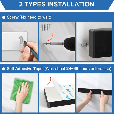 Image of Magnetic Knife Holder for Wall 17 Inch, No Drilling Black Knife Magnetic Strip with 3 Hooks, Strong Magnet Knife Holder Strip, Magnetic Knife Rack Bar for Kitchen Knives and Tools