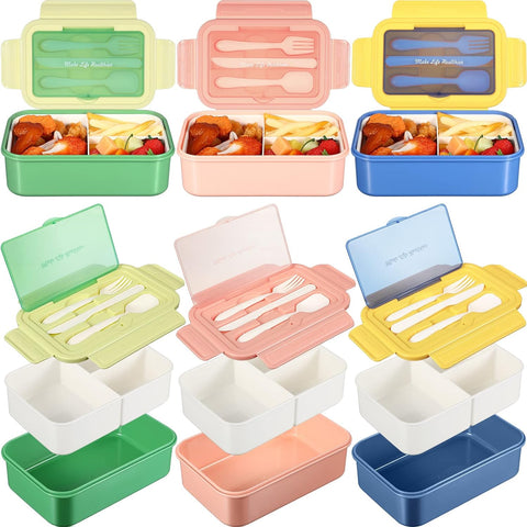 Image of 6 Pcs Bento Boxes for Kids Adult 1100 Ml Lunch Boxes with Knife, Fork and Spoon Leakproof Lunch Containers for Men Women Work School Travel