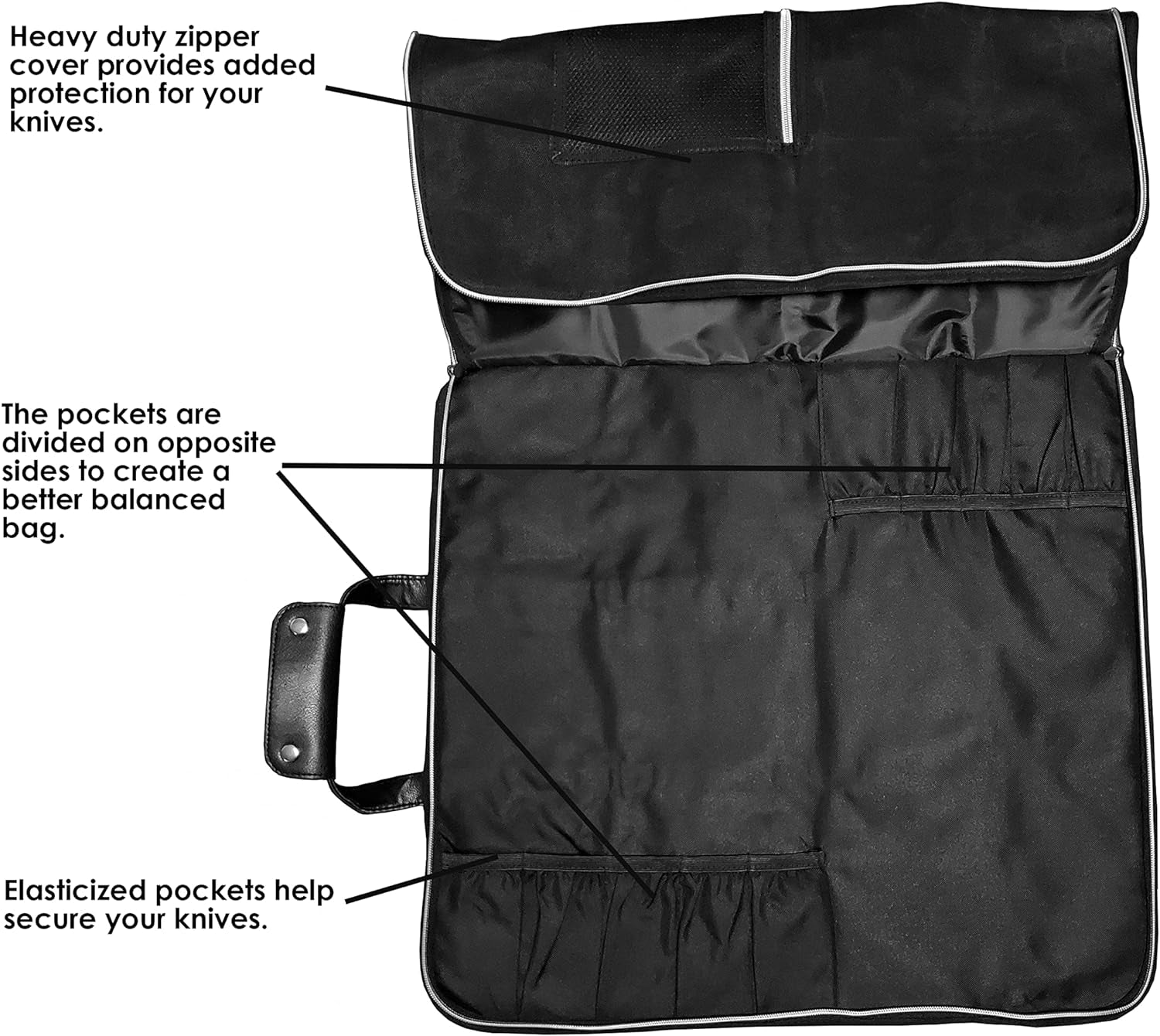 Heavy Duty 16Oz. Waxed Canvas 10 Pocket Chef Knife Roll Bag Knife Case with Mesh Tool Pocket (Black)