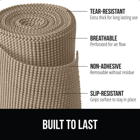 Image of Drawer Shelf and Cabinet Liner, Thick Strong Grip, Non-Adhesive Liners Protect Kitchen Cabinets and Cupboard, Bathroom Drawers, Easy Install, Breathable Mat, 12" X20', Beige