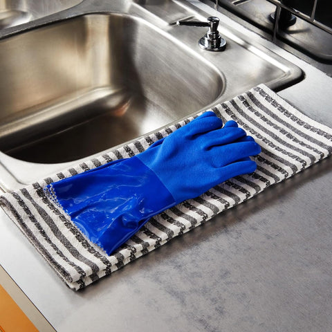 Image of 2 Pairs Rubber Household Cleaning Gloves for Kitchen Dishwashing, Cotton Lined (Blue)