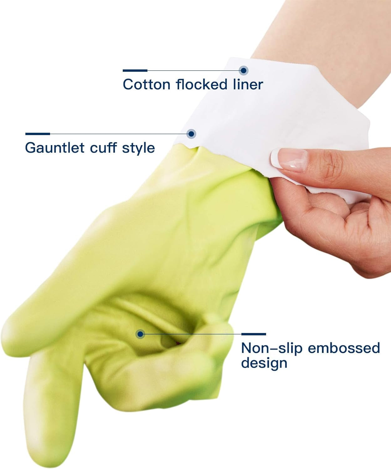 LANON Wahoo Skin-Friendly Cleaning Gloves, Dishwashing Kitchen Gloves with Cotton Flocked Liner, Reusable, Non-Slip, Bud Tender, Medium