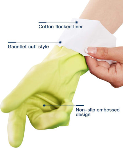 Image of LANON Wahoo Skin-Friendly Cleaning Gloves, Dishwashing Kitchen Gloves with Cotton Flocked Liner, Reusable, Non-Slip, Bud Tender, Medium