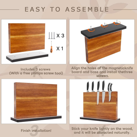 Image of Magnetic Knife Block, Double Sided Magnetic Knife Holder, Acacia Wood Home Kitchen Magnetic Knife Stand - Large Size