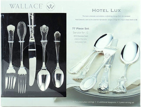 Image of Hotel Lux 77-Piece 18/10 Stainless Steel Flatware Set, Silver, Service for 12 -