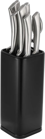 Image of Universal Knife Block Holder, Stainless Steel Organizer with Scissor Slots, Space-Saving Countertop Storage Stand for Any Knife up to 8.10 Inches, (Knives Not in Included) (Black)