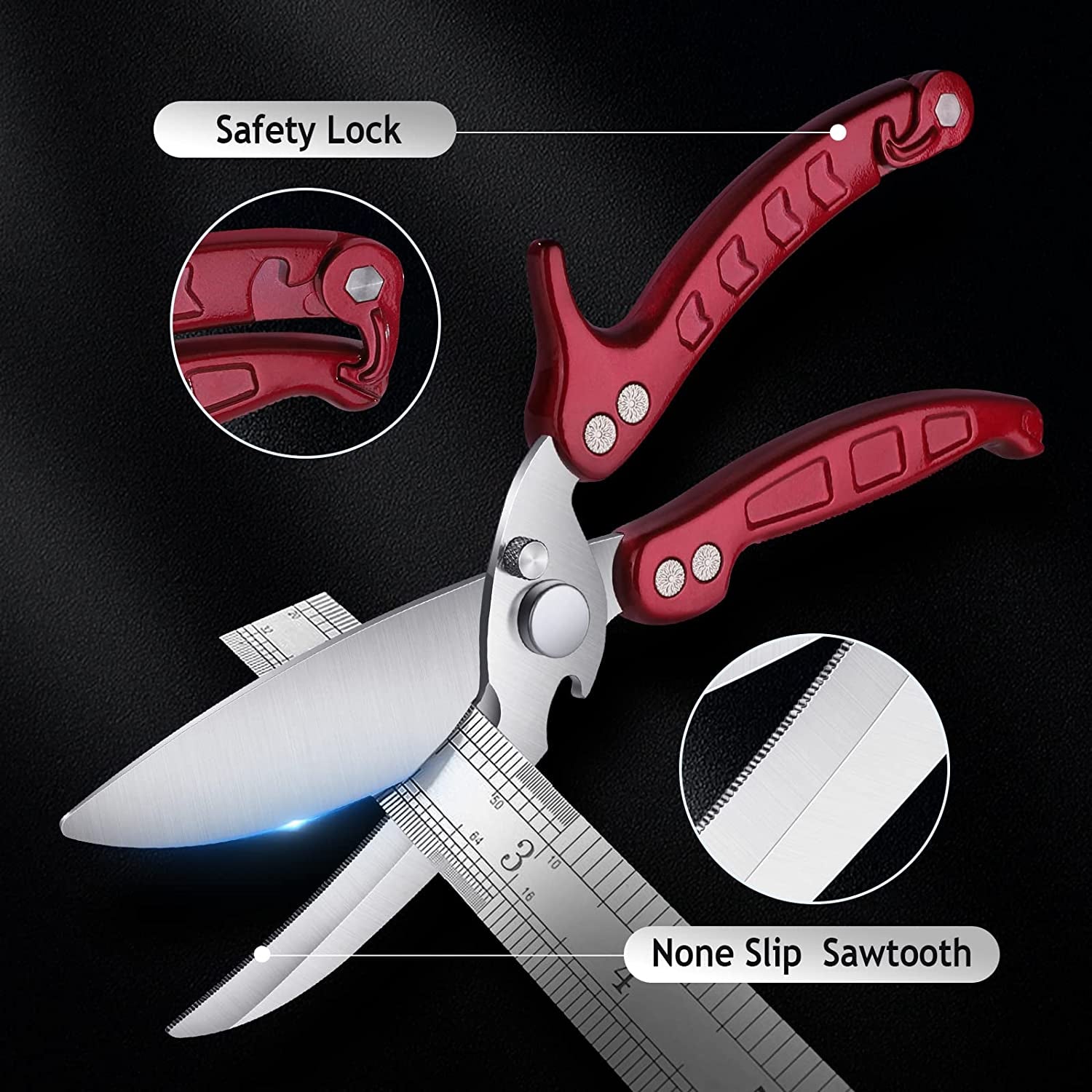 Heavy Duty Poultry Shears - a Must Have Kitchen Shears for Chicken and Meat Cutting - Dishwasher Safe and Stainless Food Kitchen Scissors for Thanksgiving(Burgundy)