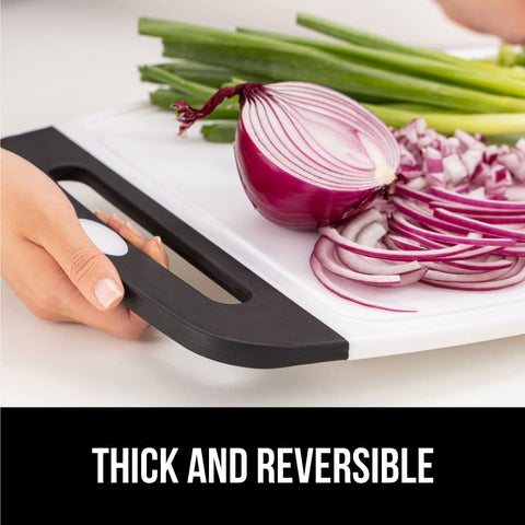 Image of The Original  Oversized 100% BPA Free Reversible Durable Kitchen Cutting Board Set of 3, Dishwasher Safe, Nonslip Handle Border Plastic Boards, Juice Grooves, Chopping Food, Cooking, Black