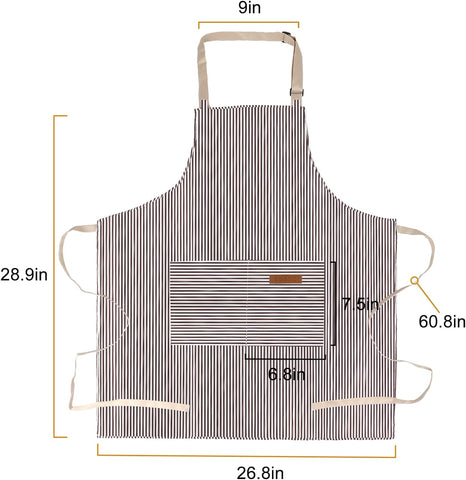 Image of Adjustable Kitchen Cooking Apron with 2 Pockets Unisex Bib Chef Aprons for Women Men
