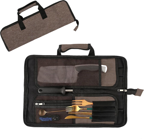 Image of Chef’S Knife Roll Bag, Heavy Duty Oxford Chef Knife Bag, Portable 13 Slots Chef Knife Case, Multi-Function Cutlery Knives Pouch Holder Knife Wrap Wallet Tool Roll (Khaki)