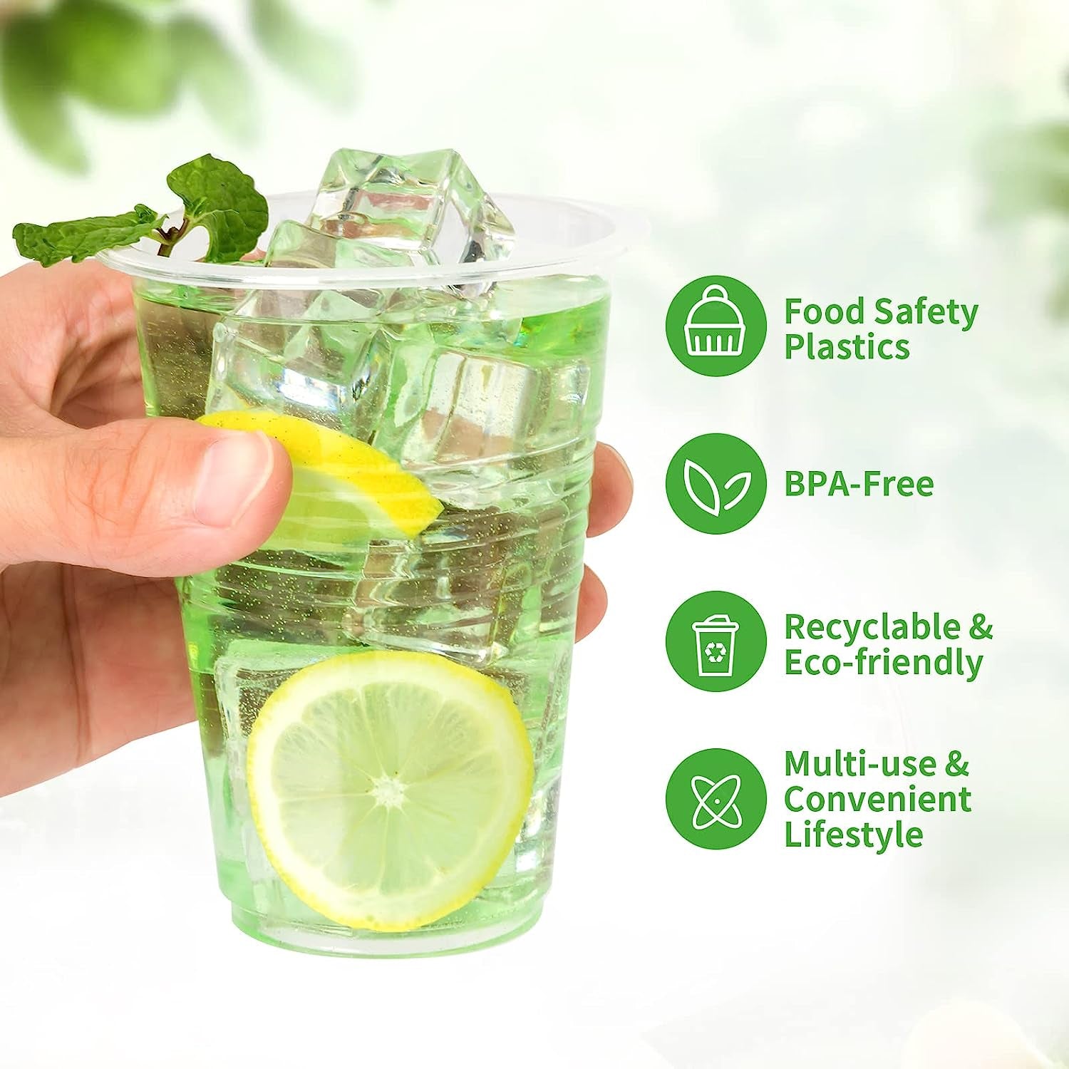 Plastic Cups 9 Oz - 500 Pack, Disposable Clear Plastic Cups, Cold Party Drinking Cups, Transparent Plastic Cups Bulk for Ice Cream, Disposable Cups for Wedding,Christmas Party