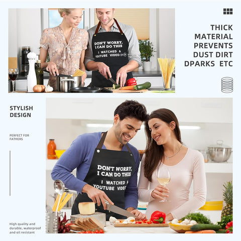 Image of Cooking Chef Apron for Men, Funny Apron Gifts for Men with 3 Pockets Adjustable Neck Strap Grilling Kitchen BBQ Dad Apron-Birthday Christmas Gifts for Dad, Mom, Husband, Friends, Boyfriend