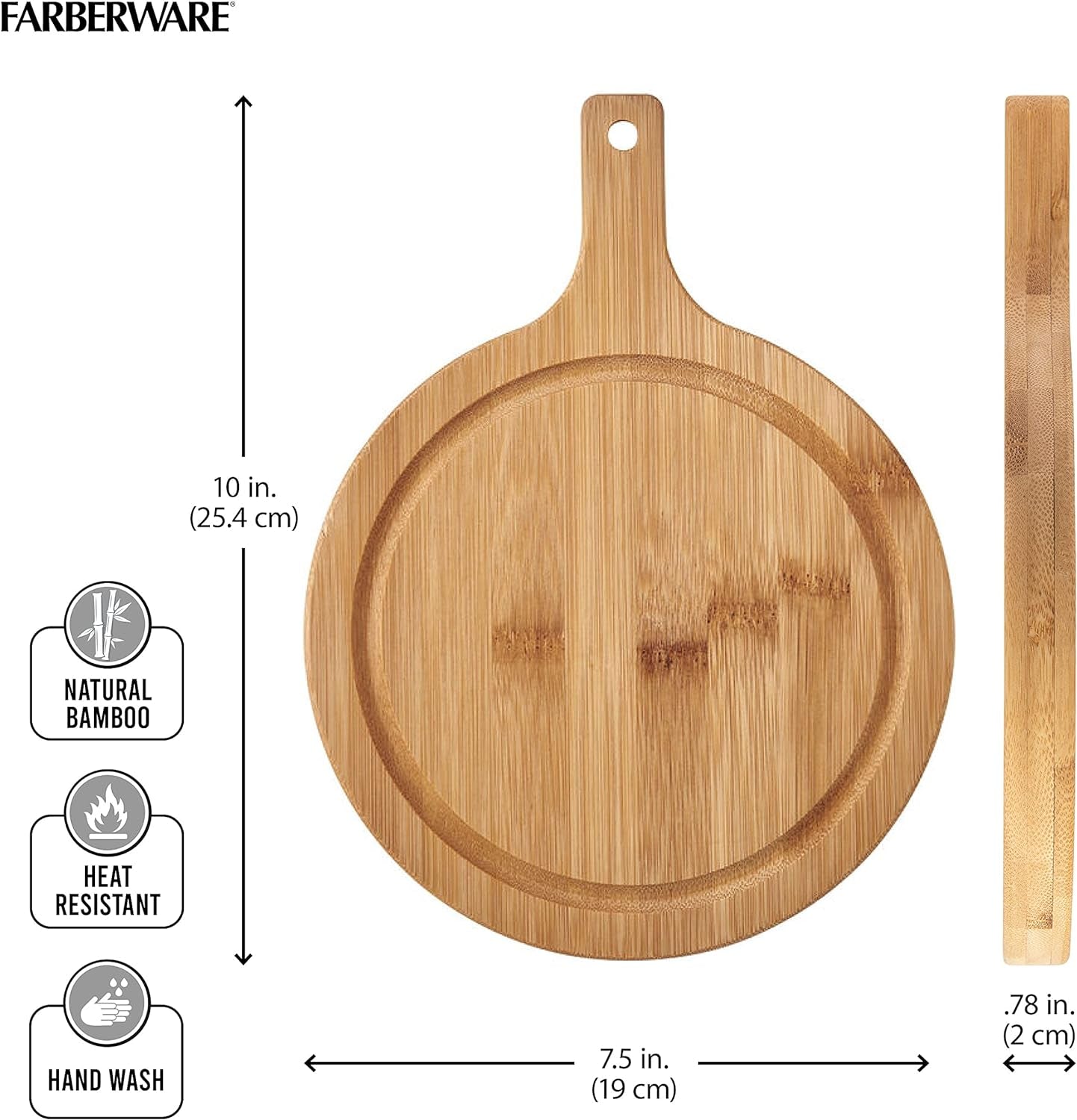 round Paddle Board with Juice Groove, 7.5X10 Inch, Bamboo