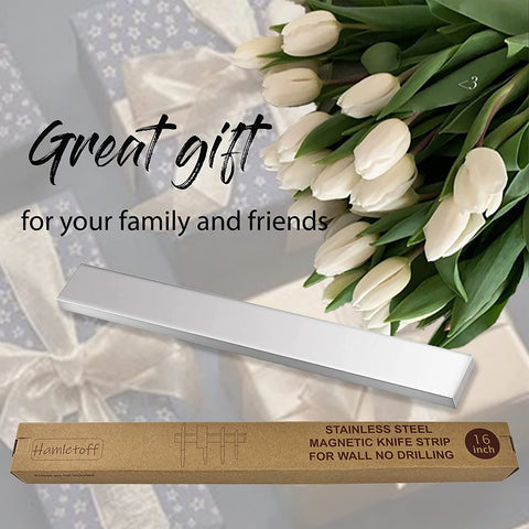 Image of Magnetic Knife Holder for Wall No Drilling – 16 Inch Stainless Steel Magnetic Knife Holder Self Adhesive - Kitchen Magnetic Knife Strip with Adhesive Sticker