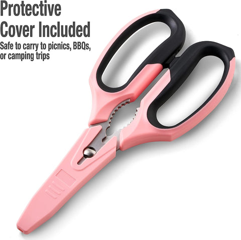 Image of Multi-Purpose 8" Kitchen Shears - Detachable, Serrated Blades, Japanese Stainless Steel - Ergonomic Handle, Protective Cover - Dishwasher Safe