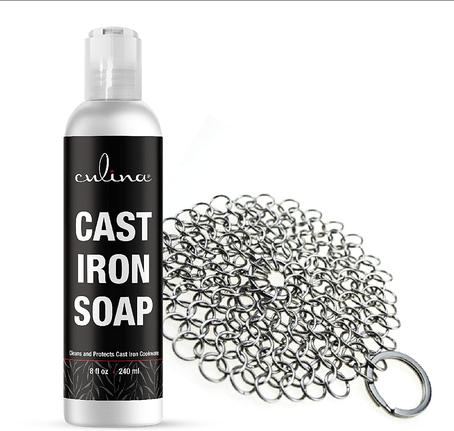 Culina Cast Iron Soap & Stainless Scrubber | All Natural Ingredients | Best for Cleaning, Non-stick Cooking & Restoring | for Cast Iron Cookware, Skillets, Pans & Grills!… - LivanaNatural
