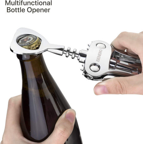 Image of Wine Opener, Zinc Alloy Premium Wing Corkscrew Wine Bottle Opener with Multifunctional Bottles Opener, Upgrade