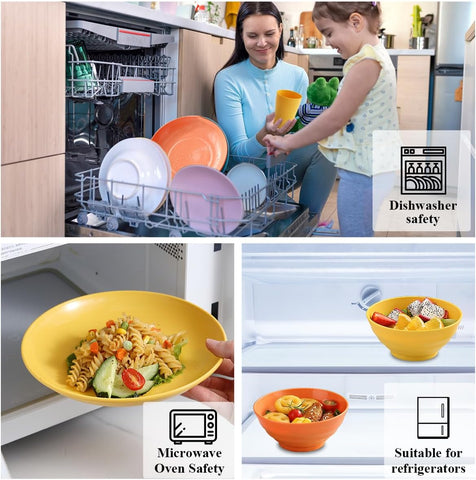 Image of Plastic Dinnerware Set 28 Piece, Reusable Light Weight Mugs, Bowls, Dishes, Knives, Forks, Spoons for Camping Picnics and Everyday Use, Dishwasher Safe (Mutil Color)