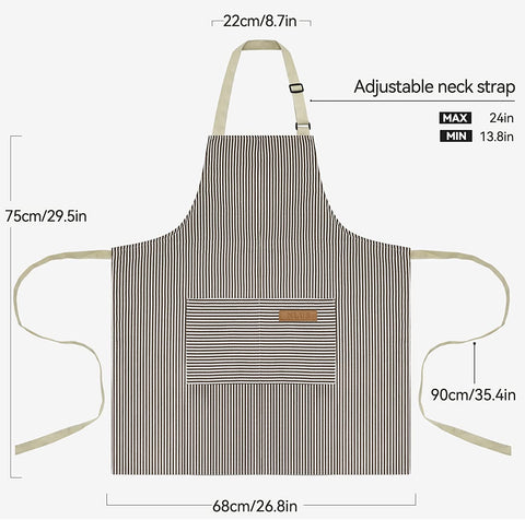 Image of 2 Pack Kitchen Cooking Aprons, Adjustable Bib Soft Chef Apron with 2 Pockets for Men Women(Black/Brown Stripes)
