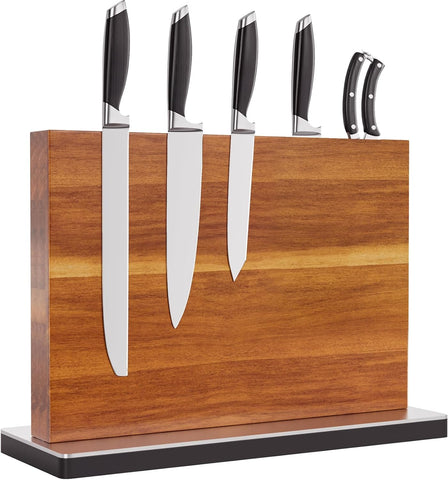 Image of Magnetic Knife Block, Double Sided Magnetic Knife Holder, Acacia Wood Home Kitchen Magnetic Knife Stand - Large Size