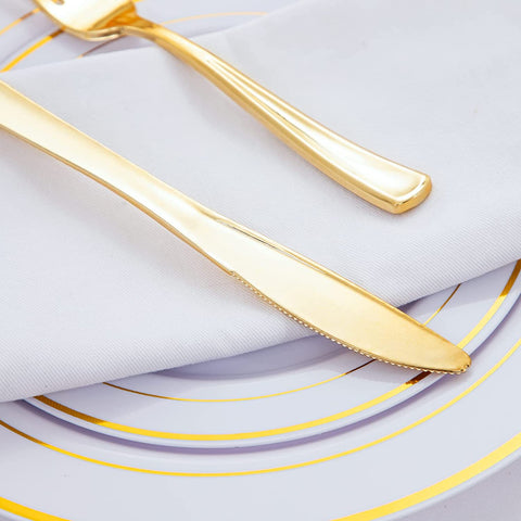 Image of 120 Pieces Gold Plastic Silverware - Disposable Flatware Set - Heavy Duty Plastic Cutlery - Silverware Includes 40 Forks, 40 Spoons, 40 Knives - Plastic Silverware