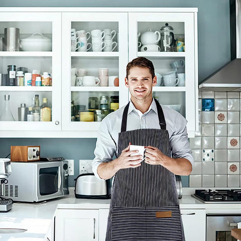 Image of 2 Pack Apron, Cotton Cooking Kitchen Aprons, Adjustable Bib Apron with 2 Pockets for Men Women Chef Aprons,(Black/Brown Stripes)